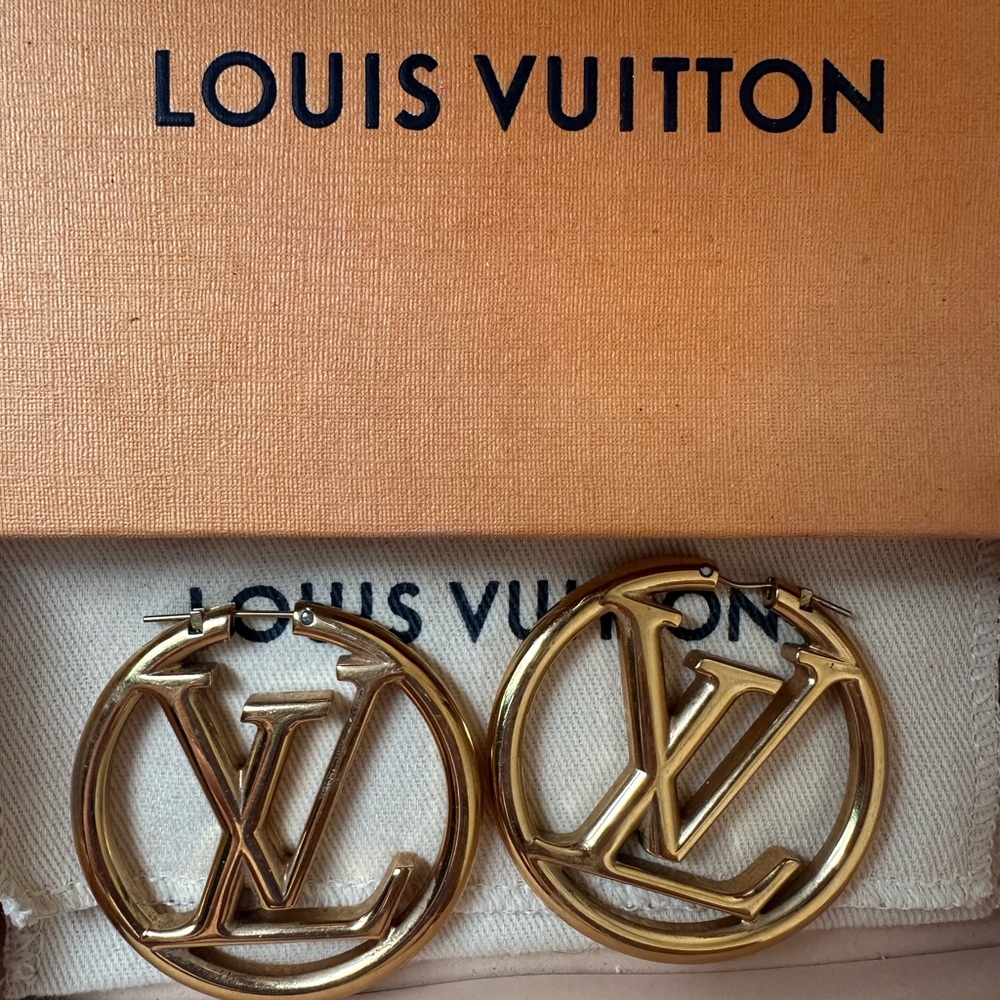 Louis Vuitton Louise Gold Logo Earrings